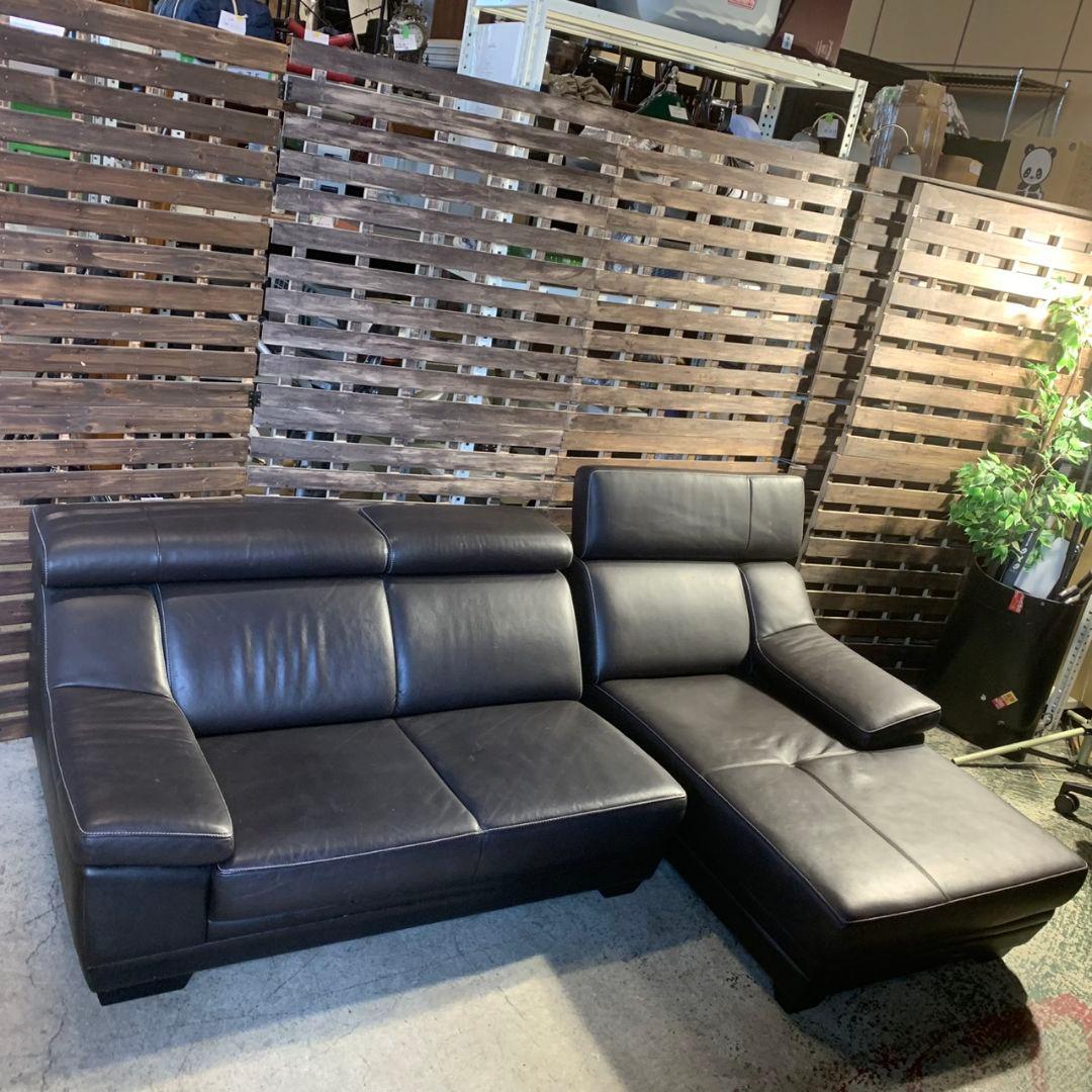 K736 カリモク家具 レザー 本革 ソファ ZU5328DB