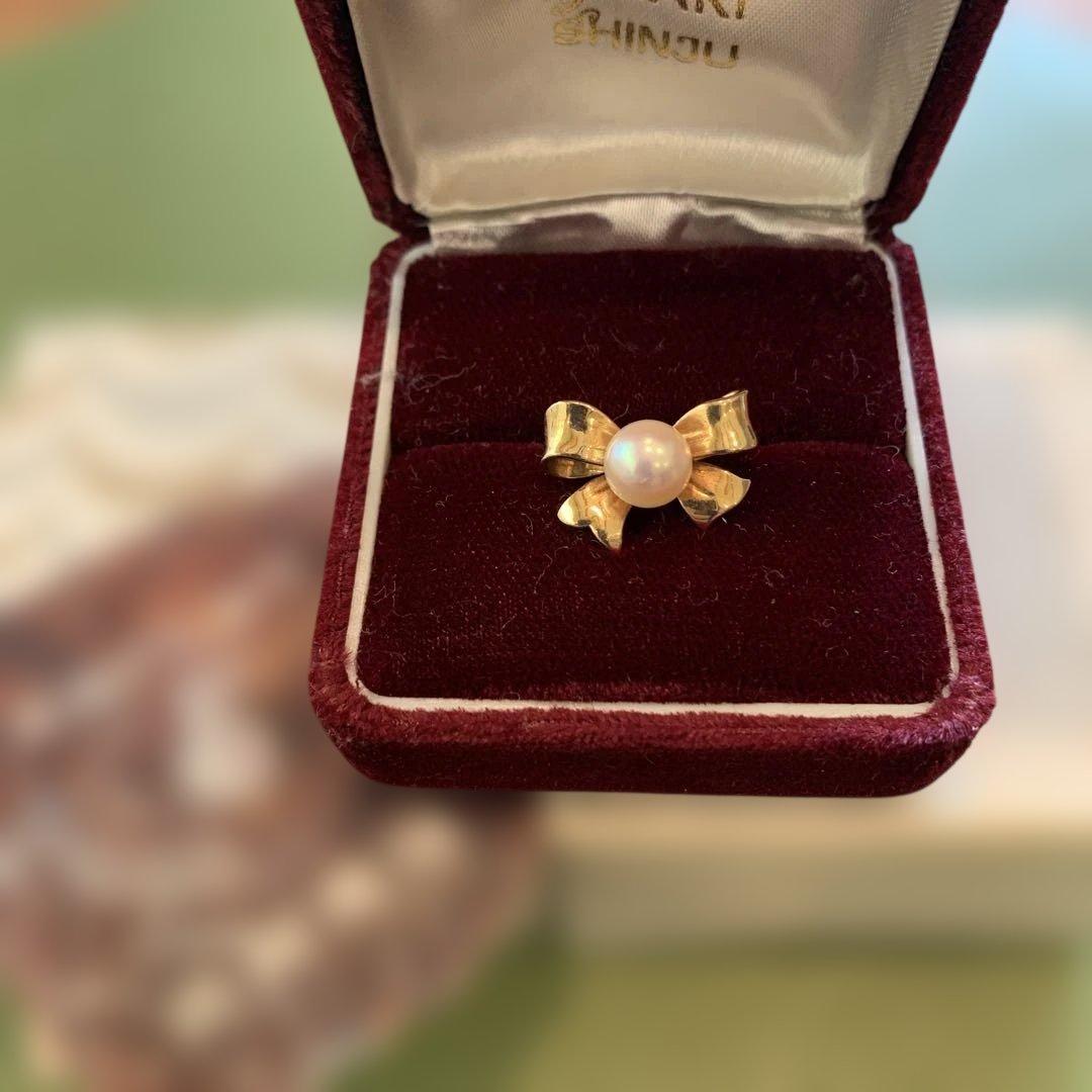 田崎真珠製品、14金ゴールド リボン型 パールリング