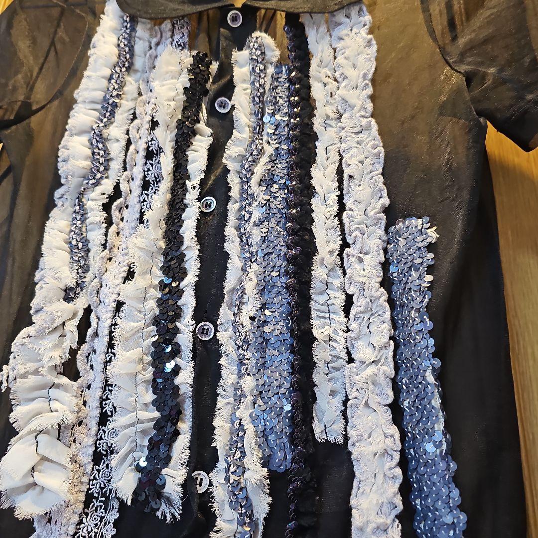 トリココムデギャルソン フリルシアーブラウス 黒 希少 スパンコール