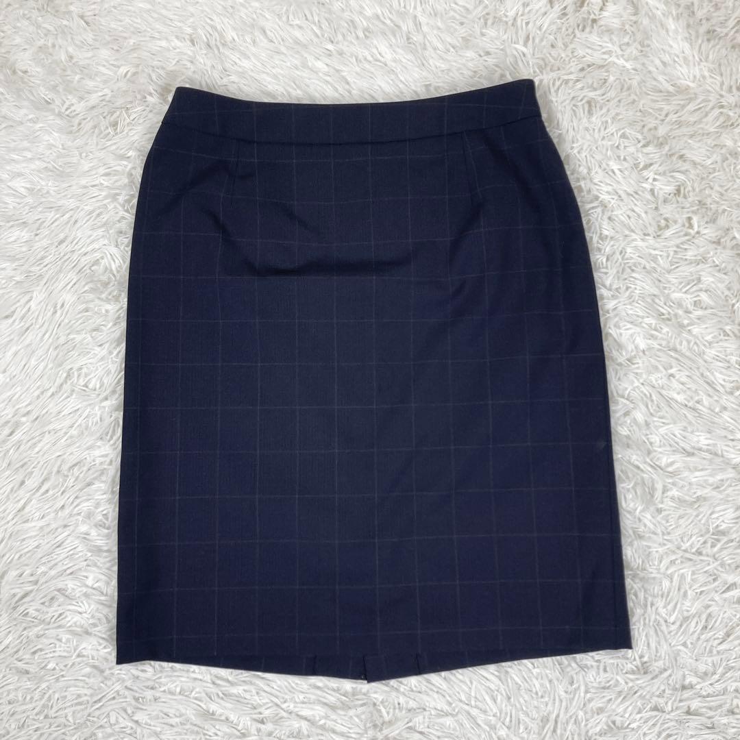 極美品スーツセレクト　3点セットアップスーツ　ネイビー　チェック　ウォッシャブル