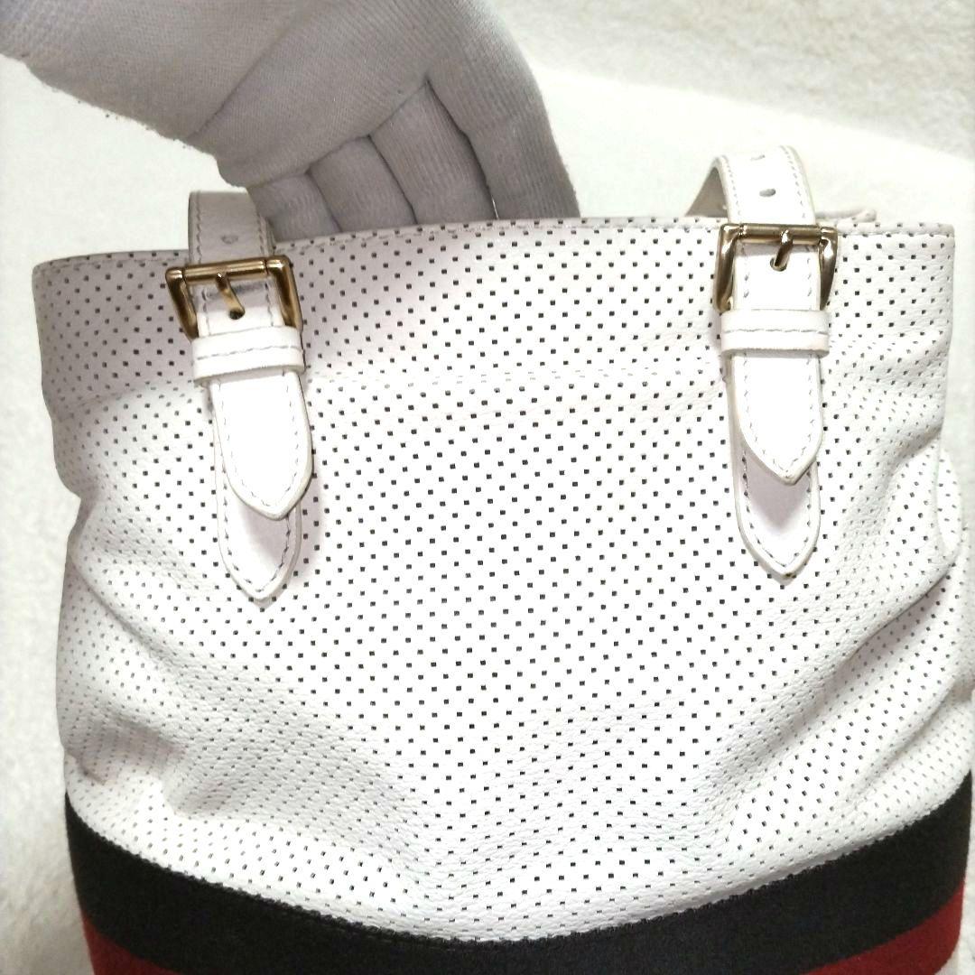【美品】BALLY ストライプ ゴールド金具 パンチングレザー トートバッグ