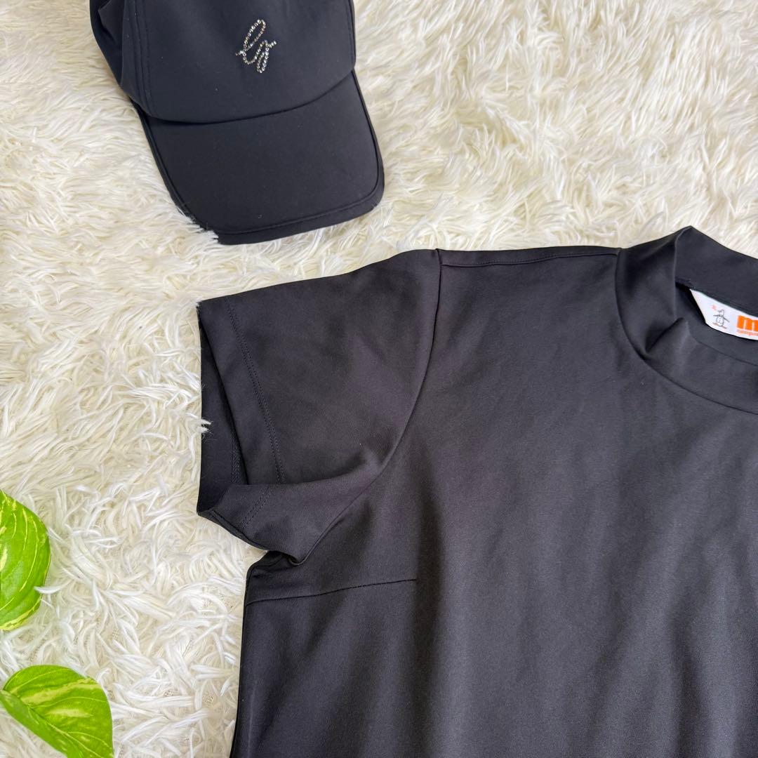 【マンシングウェア】美品 モックネックワンピース ブラック 総ロゴ 3Lサイズ