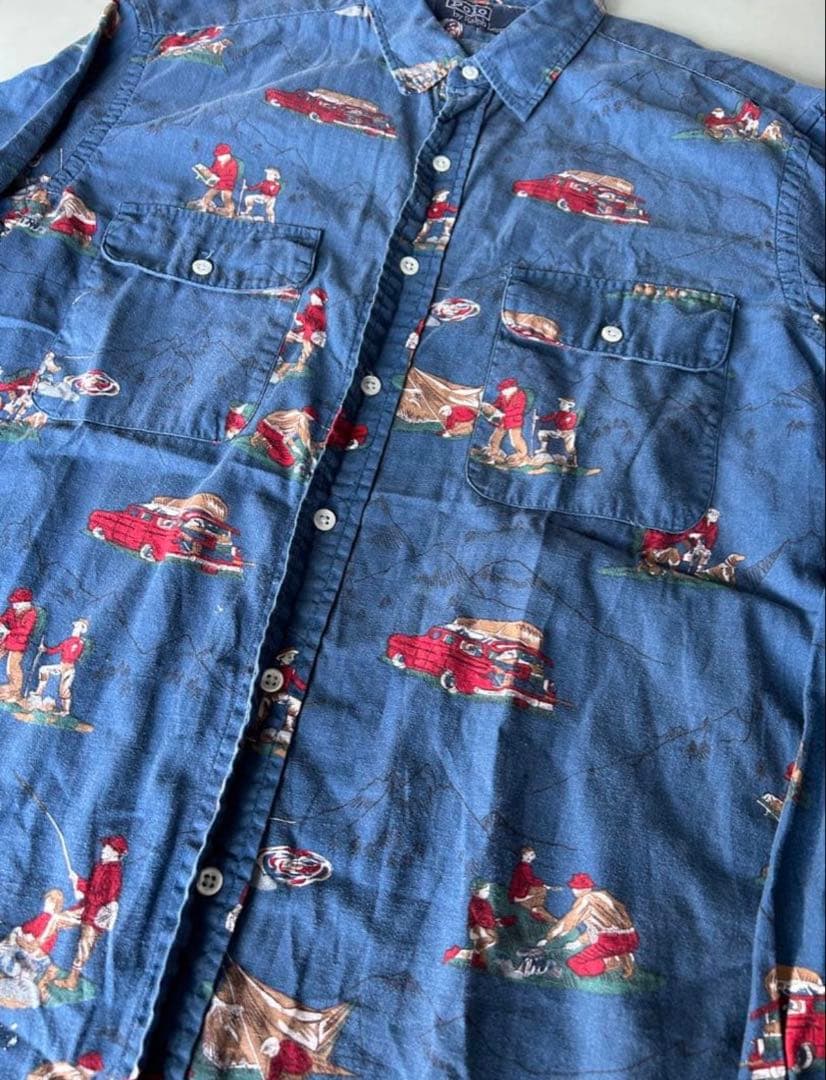 90s RALPH LAUREN ラルフローレン キャンプ　総柄 シャツ