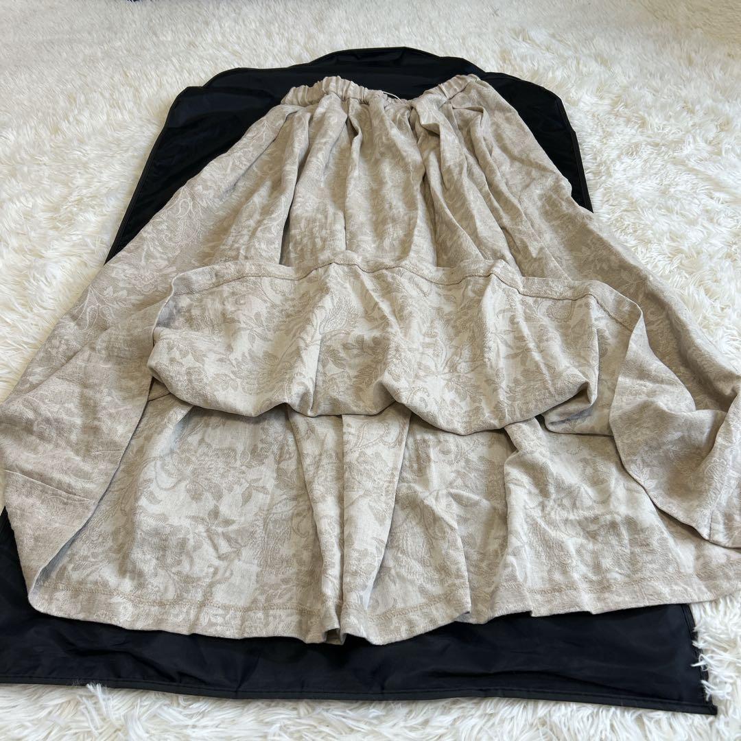 未使用✨かぐれ コットンリネンジャガードスカート フレア リネン 総柄 タック