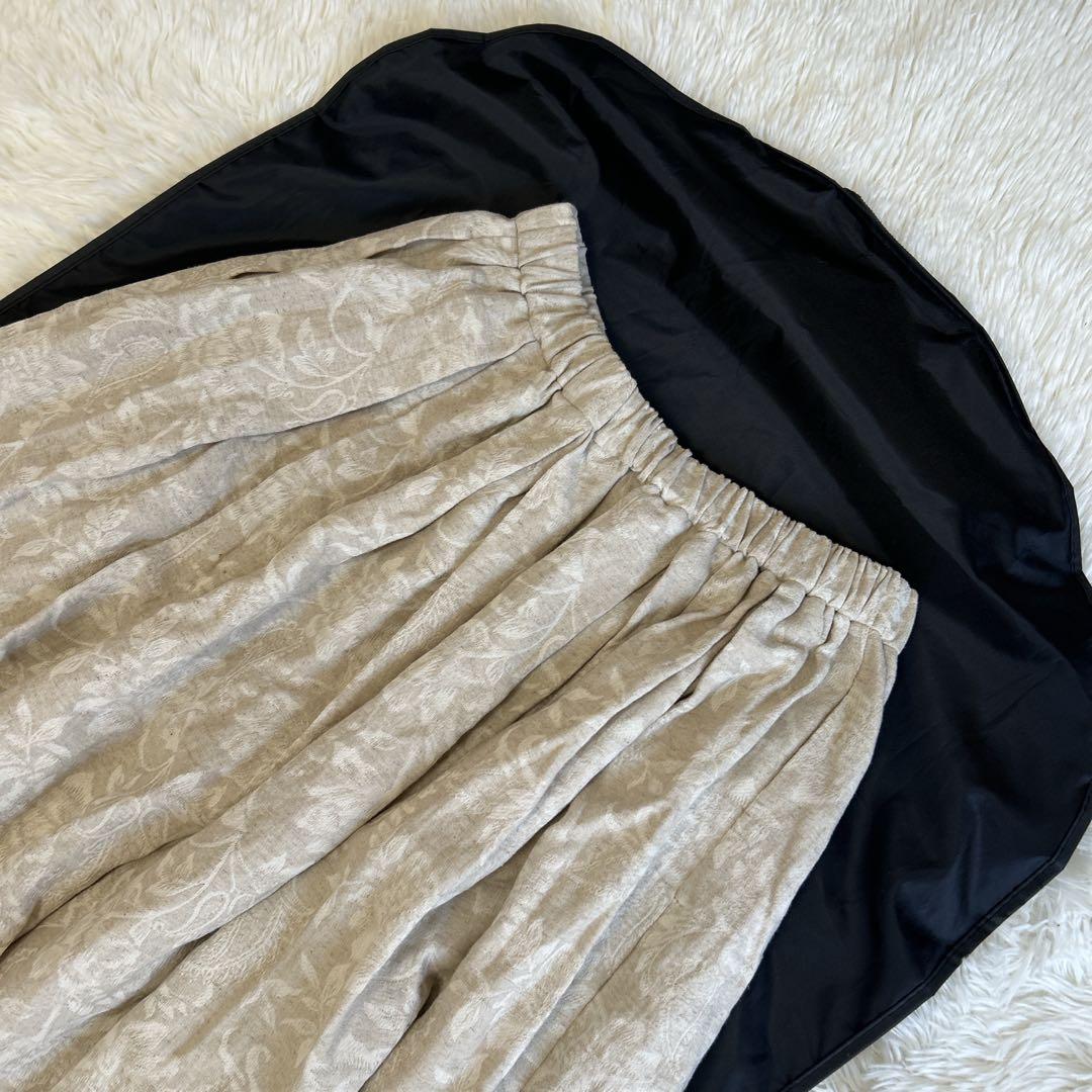 未使用✨かぐれ コットンリネンジャガードスカート フレア リネン 総柄 タック