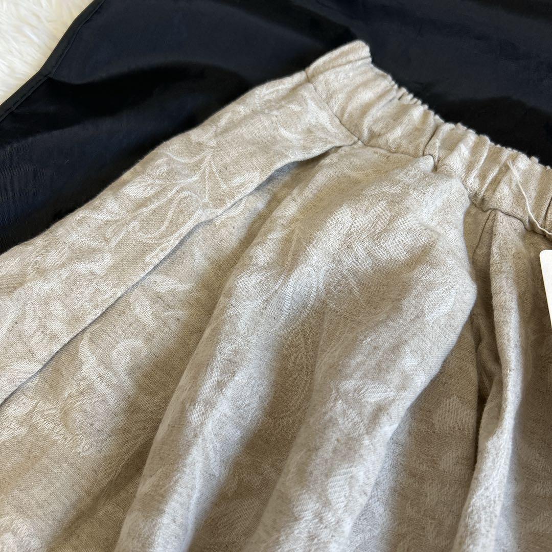 未使用✨かぐれ コットンリネンジャガードスカート フレア リネン 総柄 タック