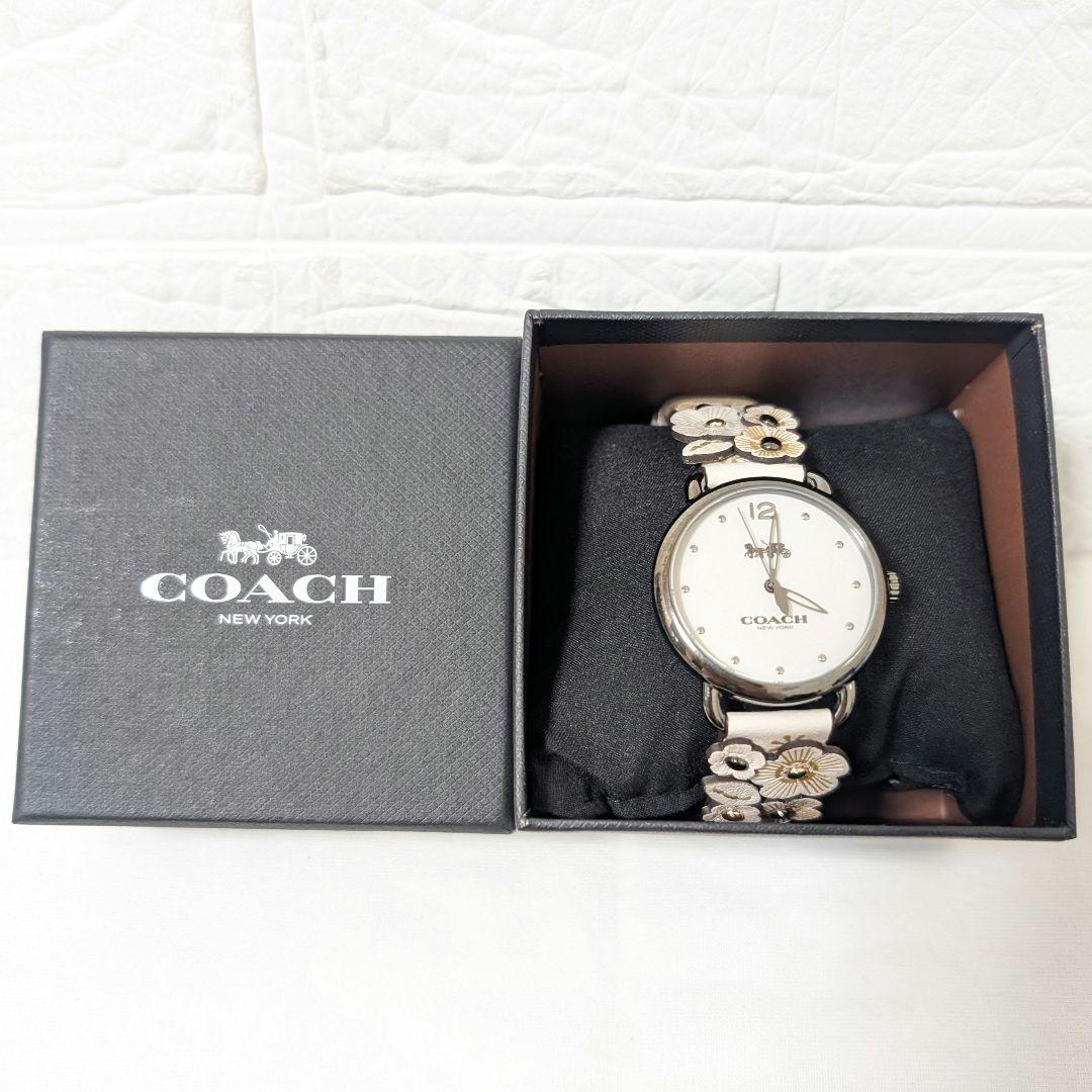 美品　COACH　腕時計　クォーツ　レディース　レザー　花柄　稼働中