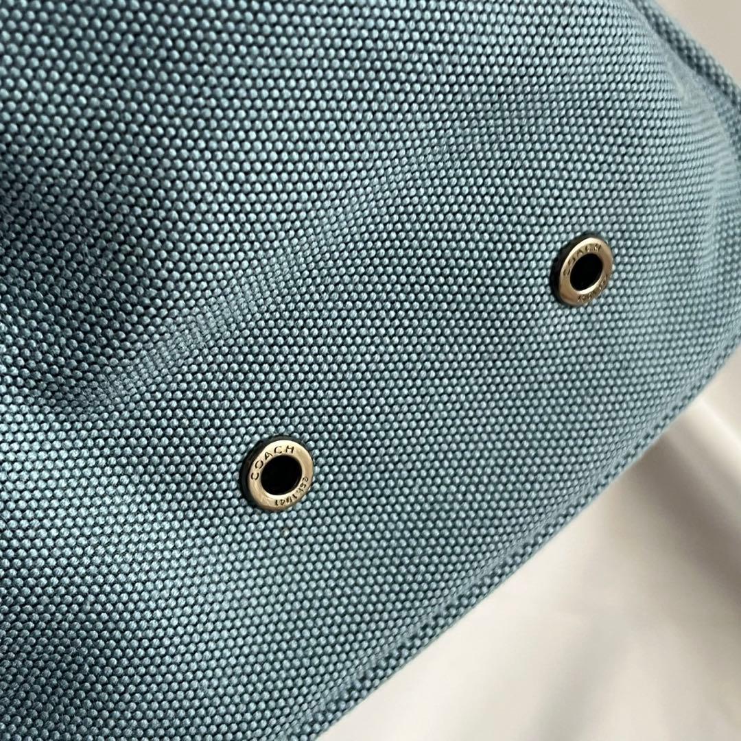 ✨未使用級✨　coach トートバッグ　キャンバス　レザー　淡い青色　メンズ