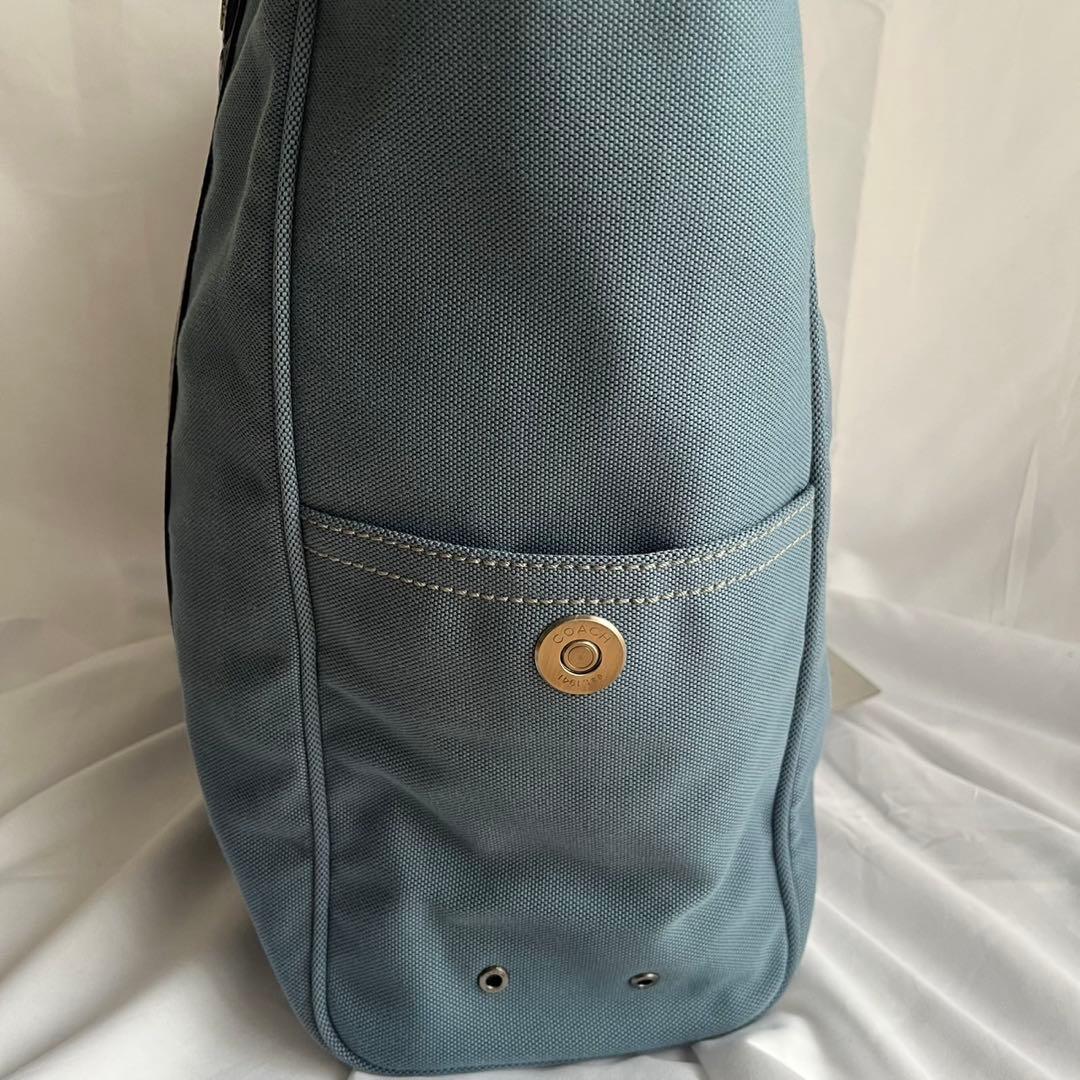 ✨未使用級✨　coach トートバッグ　キャンバス　レザー　淡い青色　メンズ