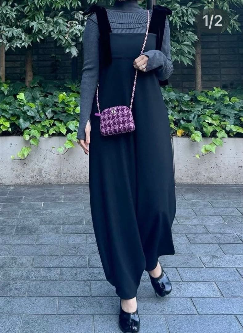 cygne シーニュ　リボンショルダーオールインワン Stelle ブラック