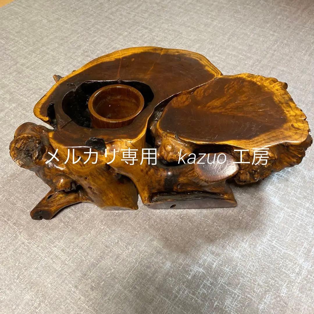桑の木の切り株生花付き置物台　生花器　木工工芸品　ハンドメイド
