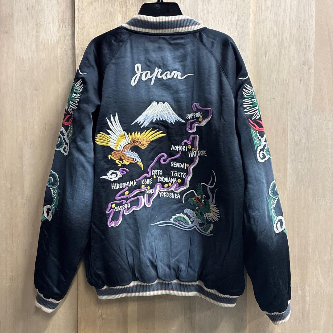 ヒューストン スカジャン マップ 地図柄 ヴィンテージ加工 ブラック 黒 XL