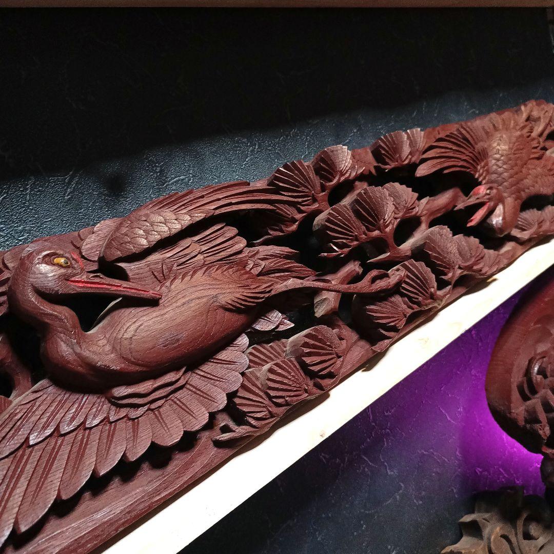 鶴　彫刻　欄間　肉厚　木彫り　寺院　仏閣　アンティーク　骨董品