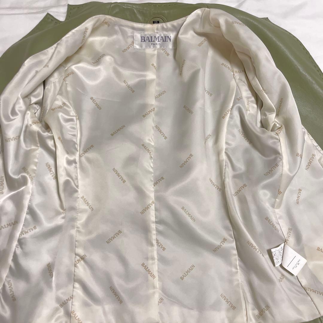 【BALMAIN】グリーンラムレザージャケット