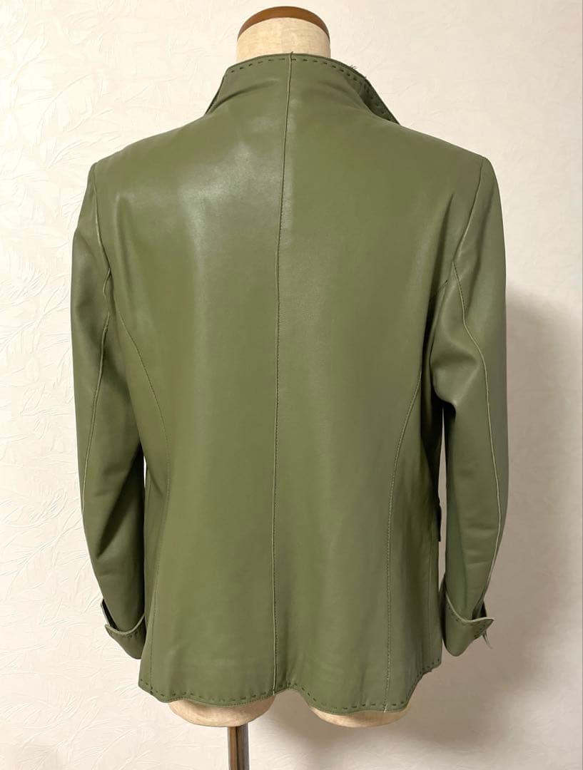 【BALMAIN】グリーンラムレザージャケット