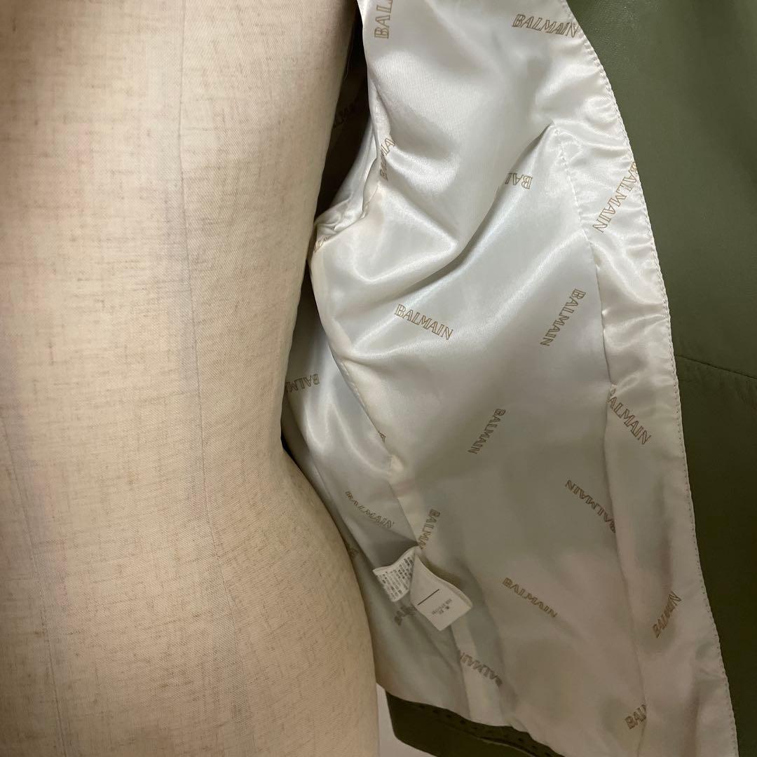 【BALMAIN】グリーンラムレザージャケット