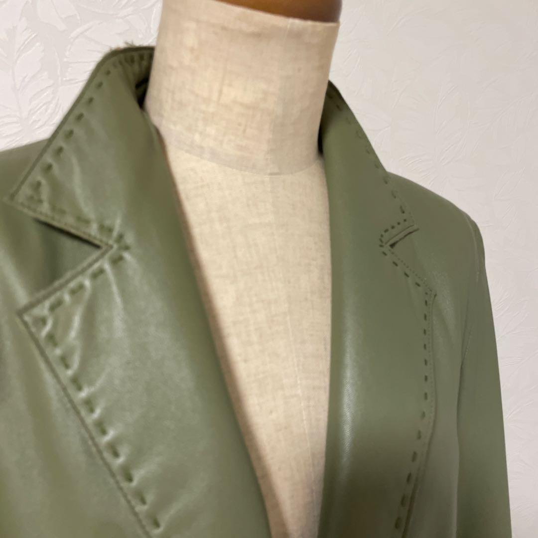 【BALMAIN】グリーンラムレザージャケット