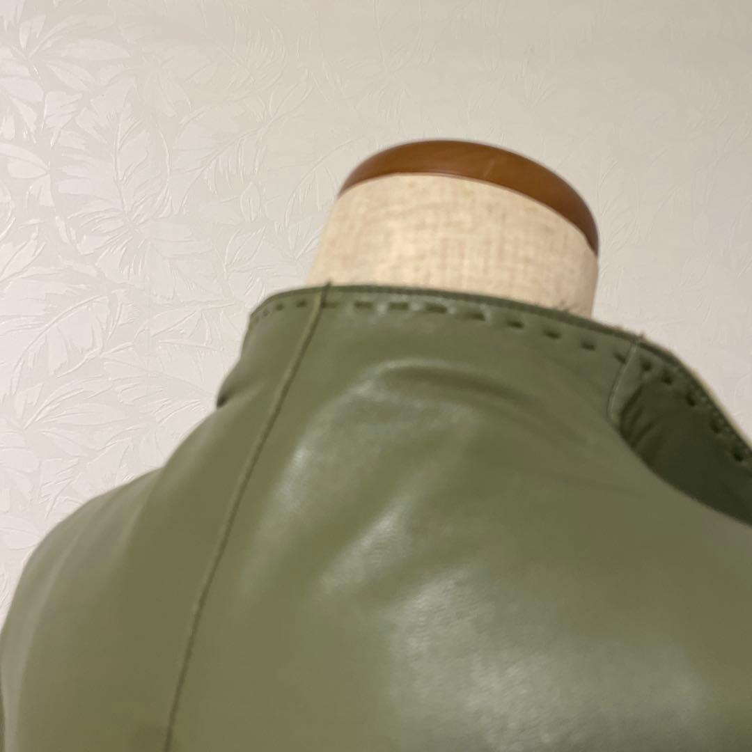 【BALMAIN】グリーンラムレザージャケット