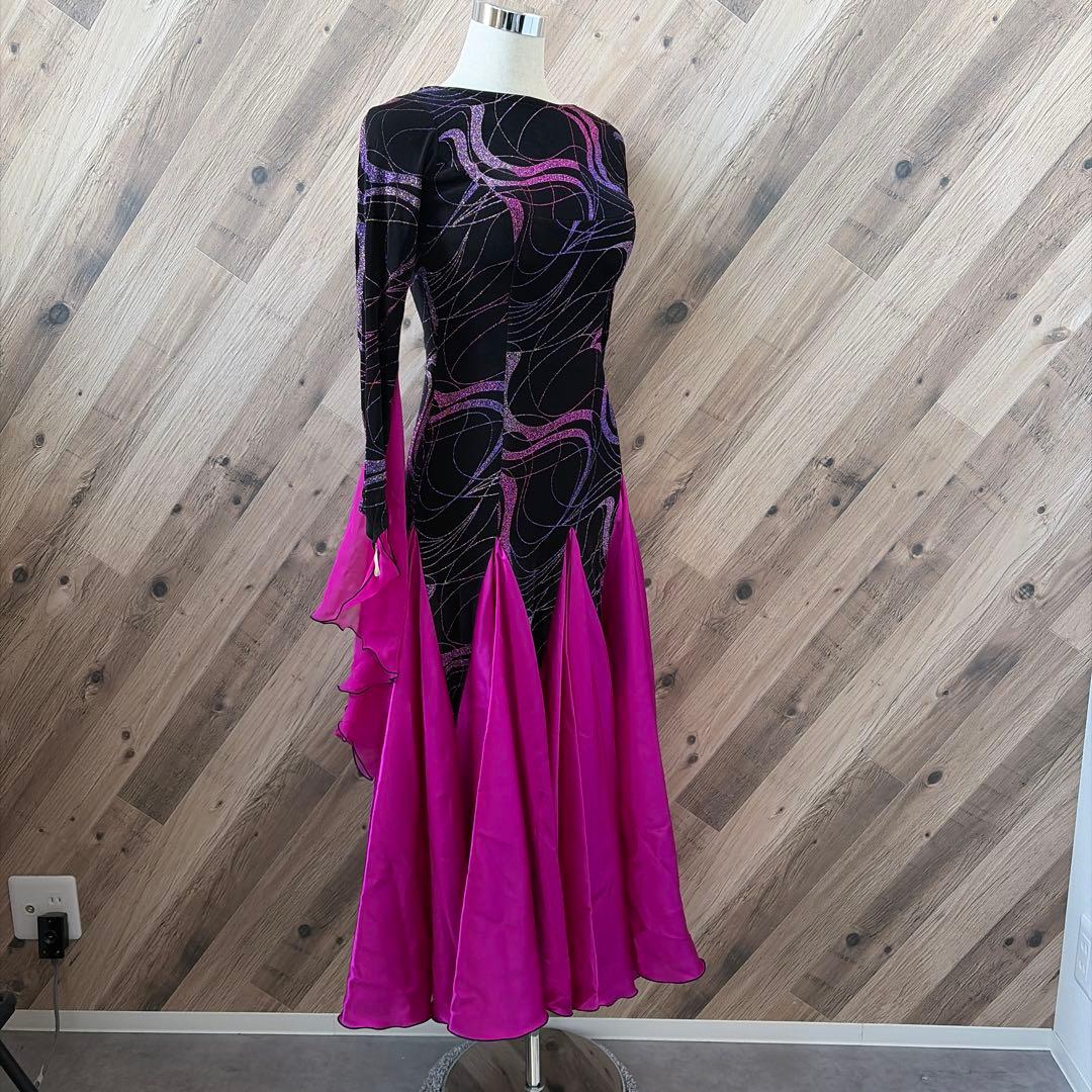 サンヨシムラ 日本製 社交ダンス 衣装 長袖 ドレス ラテン スタンダード 黒L