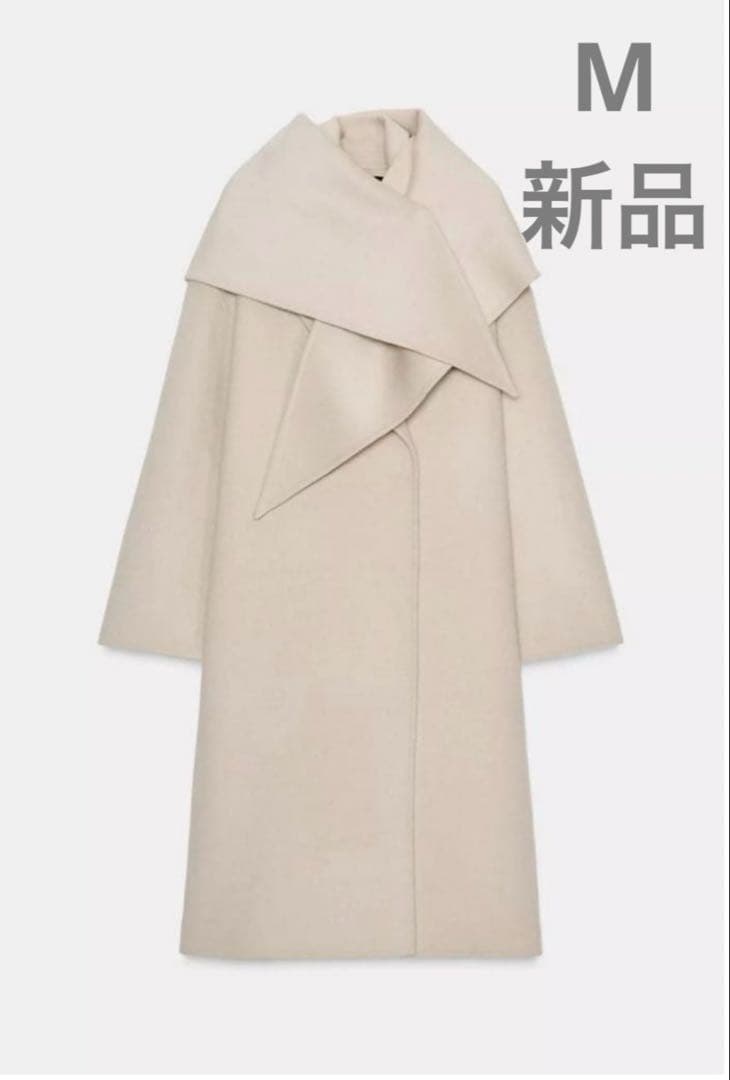 【ZARA】ザラ ZWコレクション ウール混紡オーバーサイズスカーフコート M