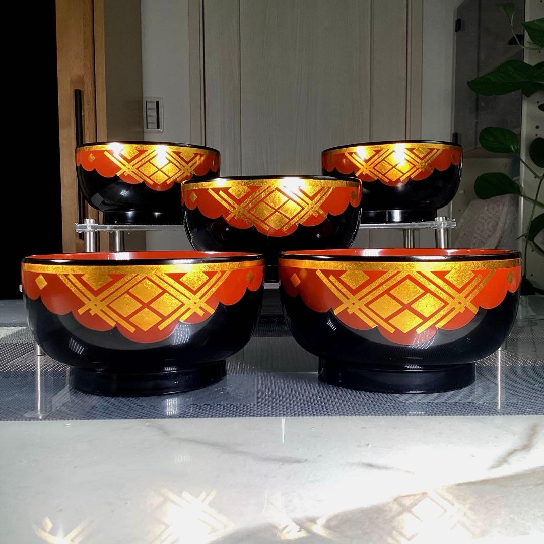 『冬うー特価』　『金箔小失敗』　秀衡塗　丼　5客　大サイズ