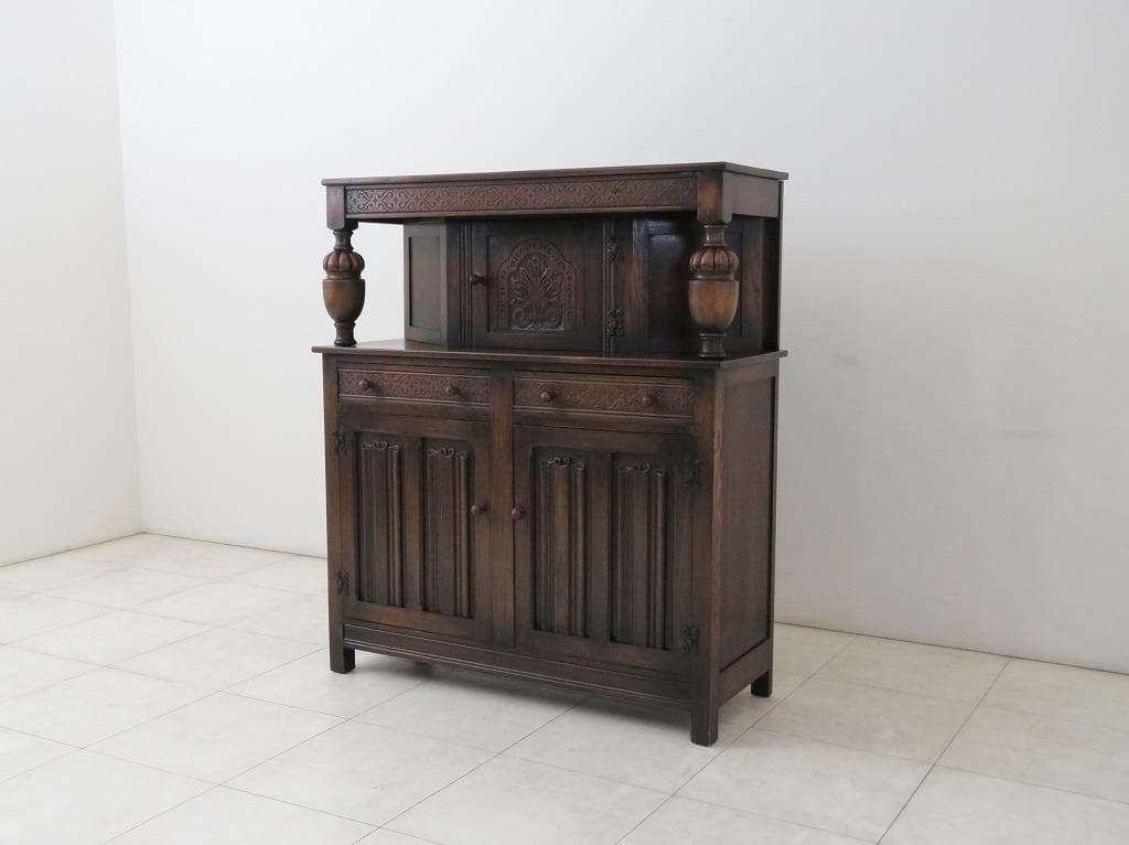 英国 アンティーク コートカップボード サイド キャビネット バッフェ オーク材