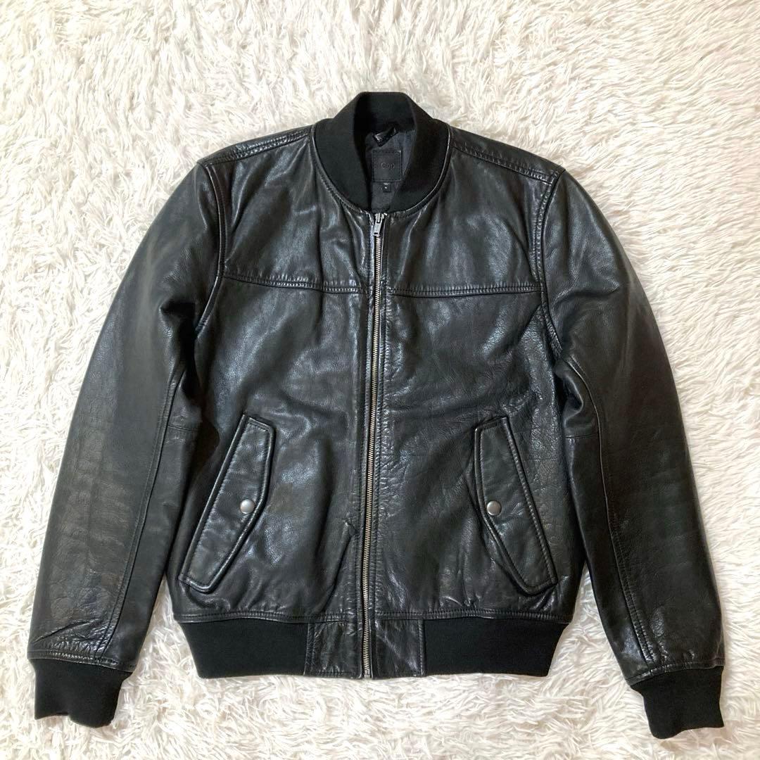 【良品OLD GAP】 カウレザー MA-1 人気ブラック　 L相当サイズ