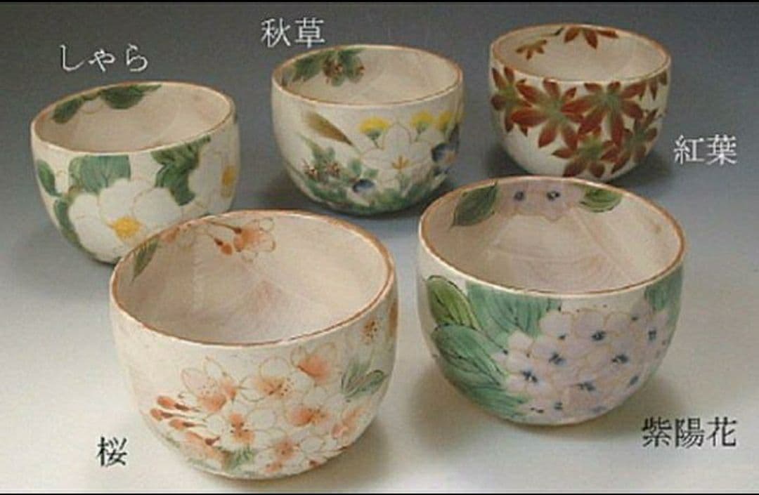 【新品・未使用】美品です！高級感 京焼・清水焼 陶器小鉢揃 白掛五草花 紙箱入