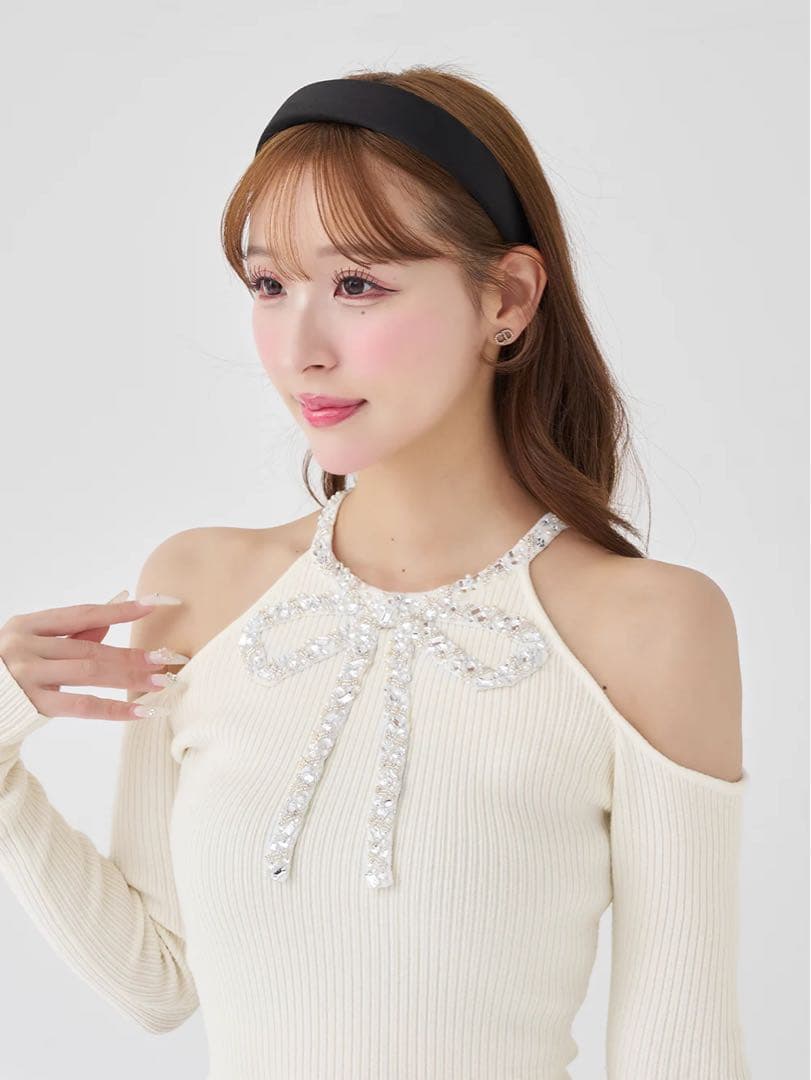 Darich 新品タグ付き リボンビジューアメスリニットトップス ホワイト