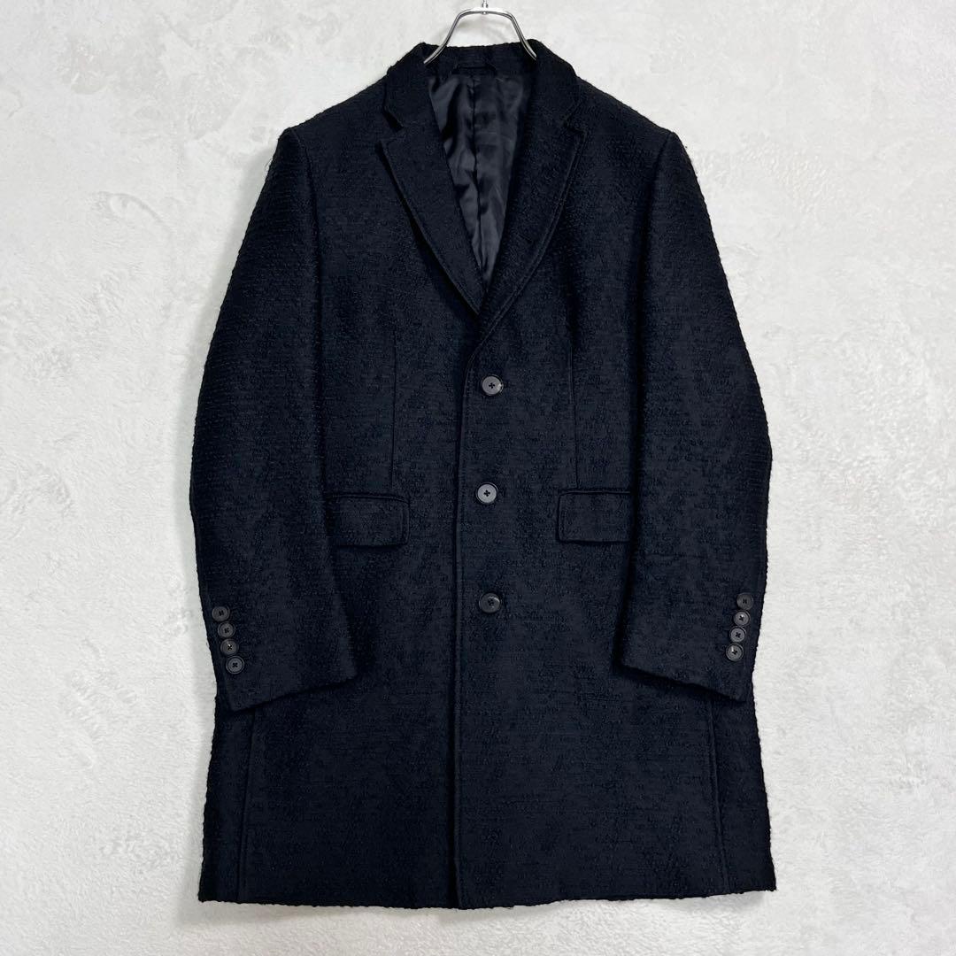 『ジョゼフ オム』ツイードチェスターコート ネップ 48 英国 ネイビー