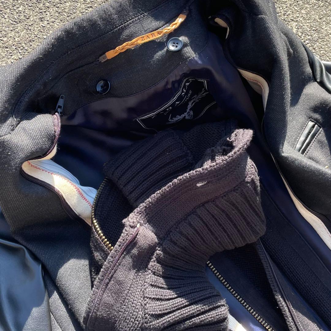 【うんまか仙人】\"ZARA MAN\" レザー切替コート 2way ブラック