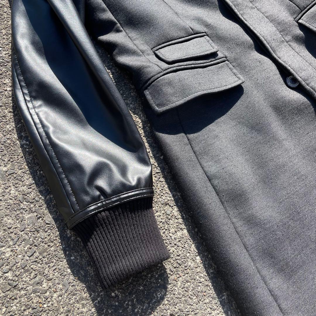 【うんまか仙人】\"ZARA MAN\" レザー切替コート 2way ブラック