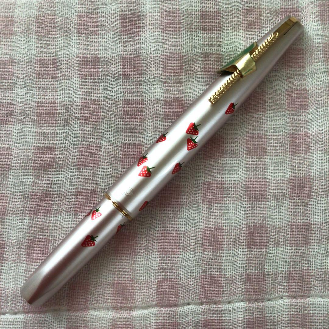 プラチナ 14K 14金 万年筆 ショート 細字 いちご 苺 緑 廃盤