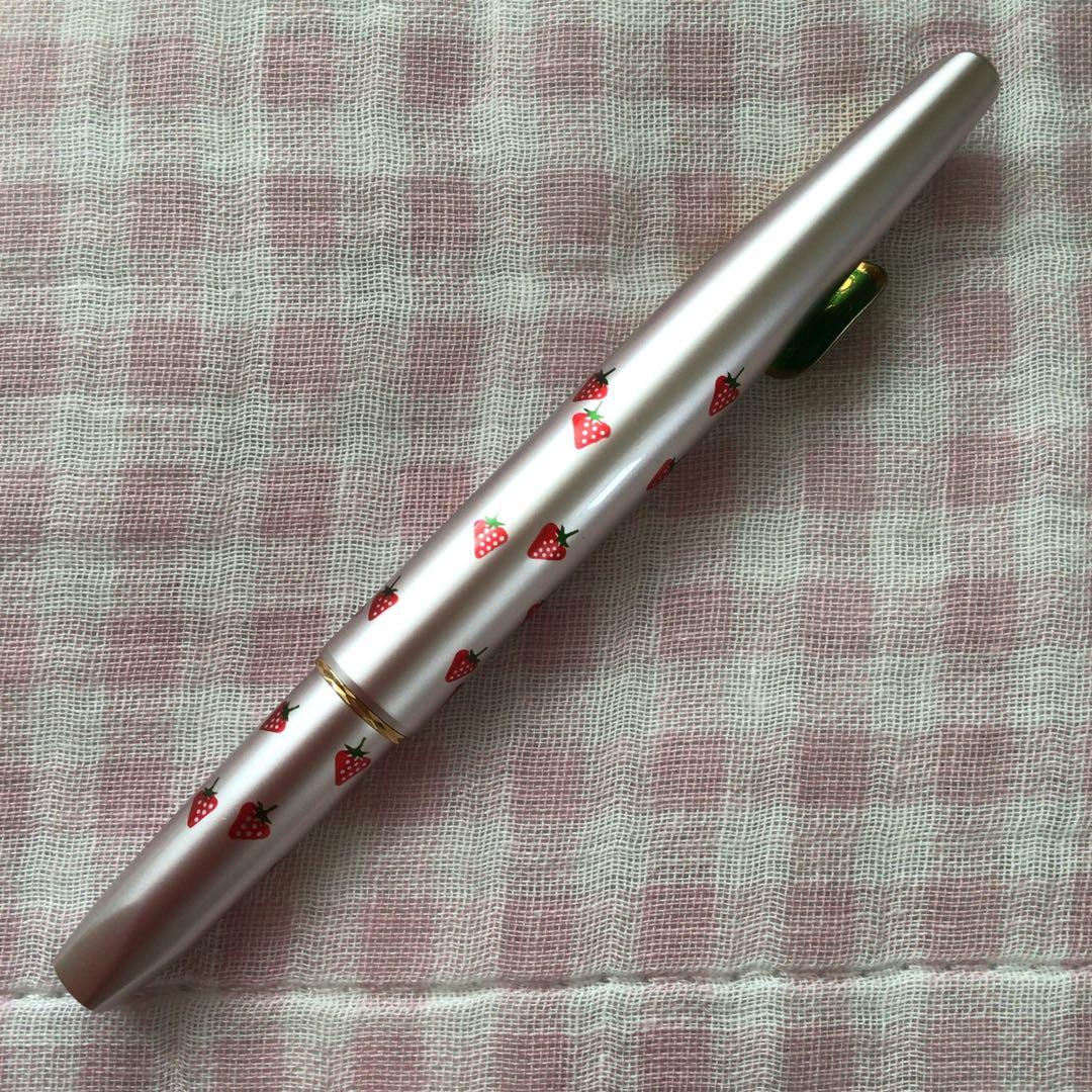 プラチナ 14K 14金 万年筆 ショート 細字 いちご 苺 緑 廃盤