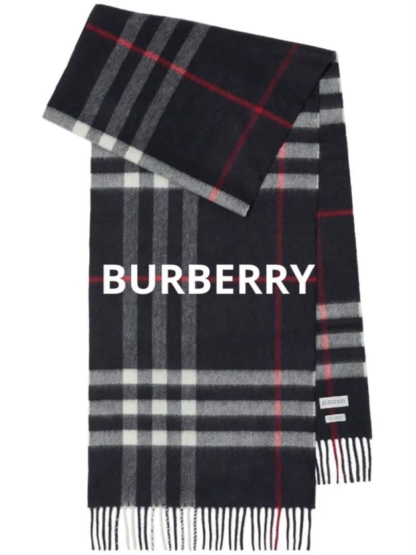 BURBERRY メガチェック　ノバチェック　カシミヤ マフラー ネイビー