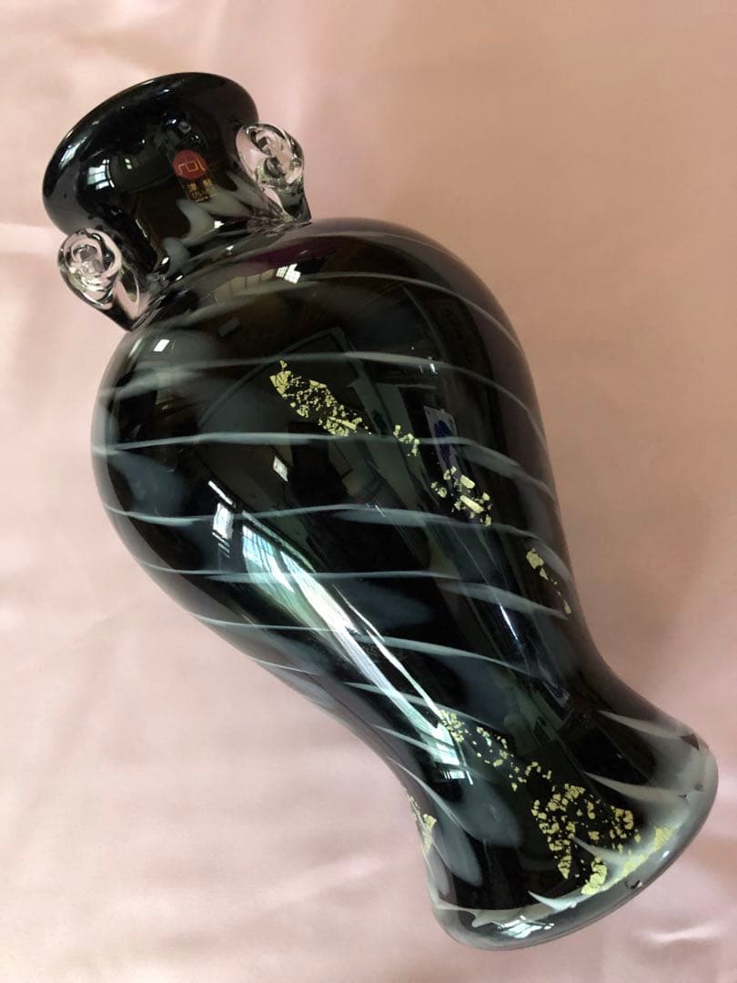 津軽びいどろ　ガラス　花瓶　F62788 廃盤　ブラック