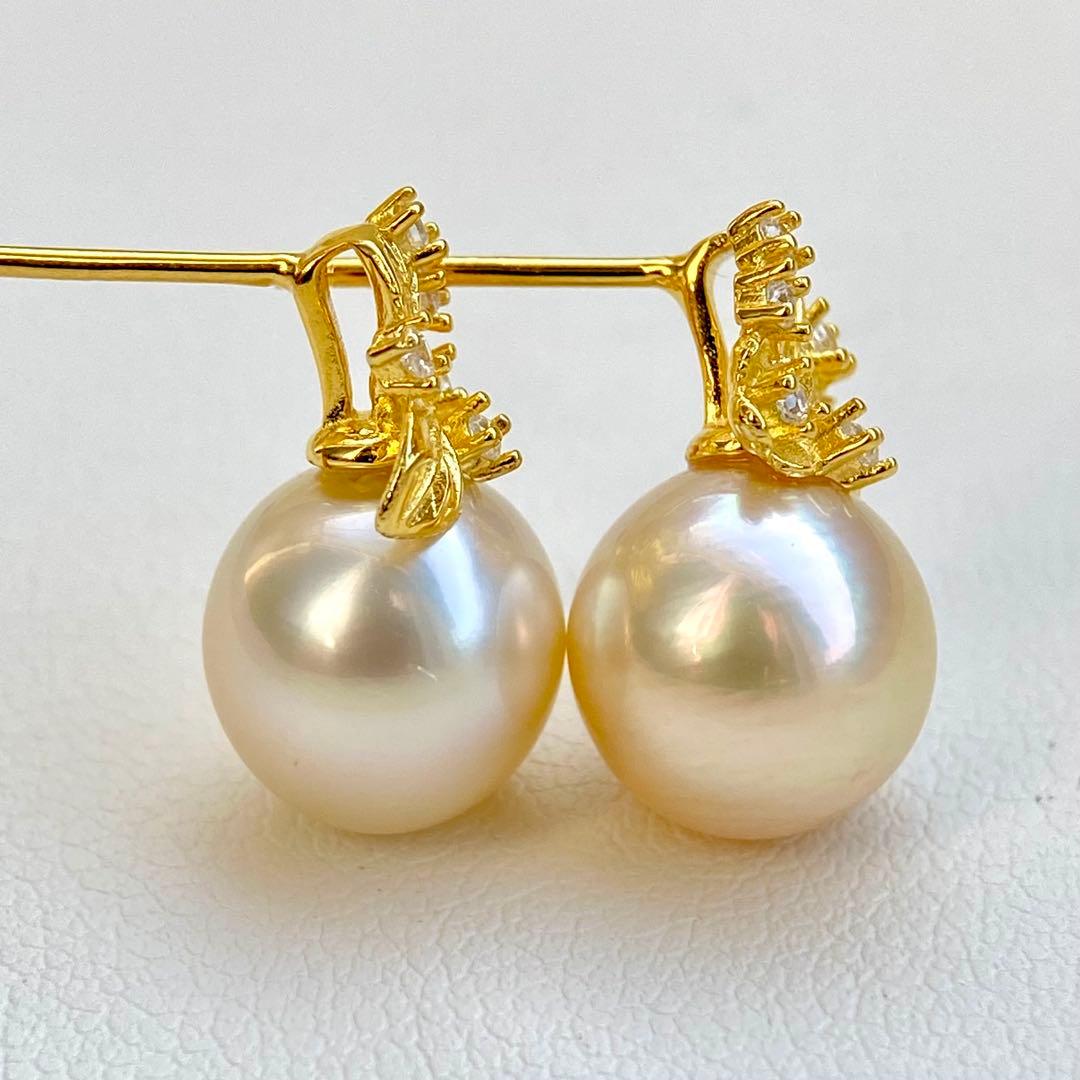 本真珠南洋白蝶真珠シャンパンゴールド10×9.4㍉s925ピアスBL952