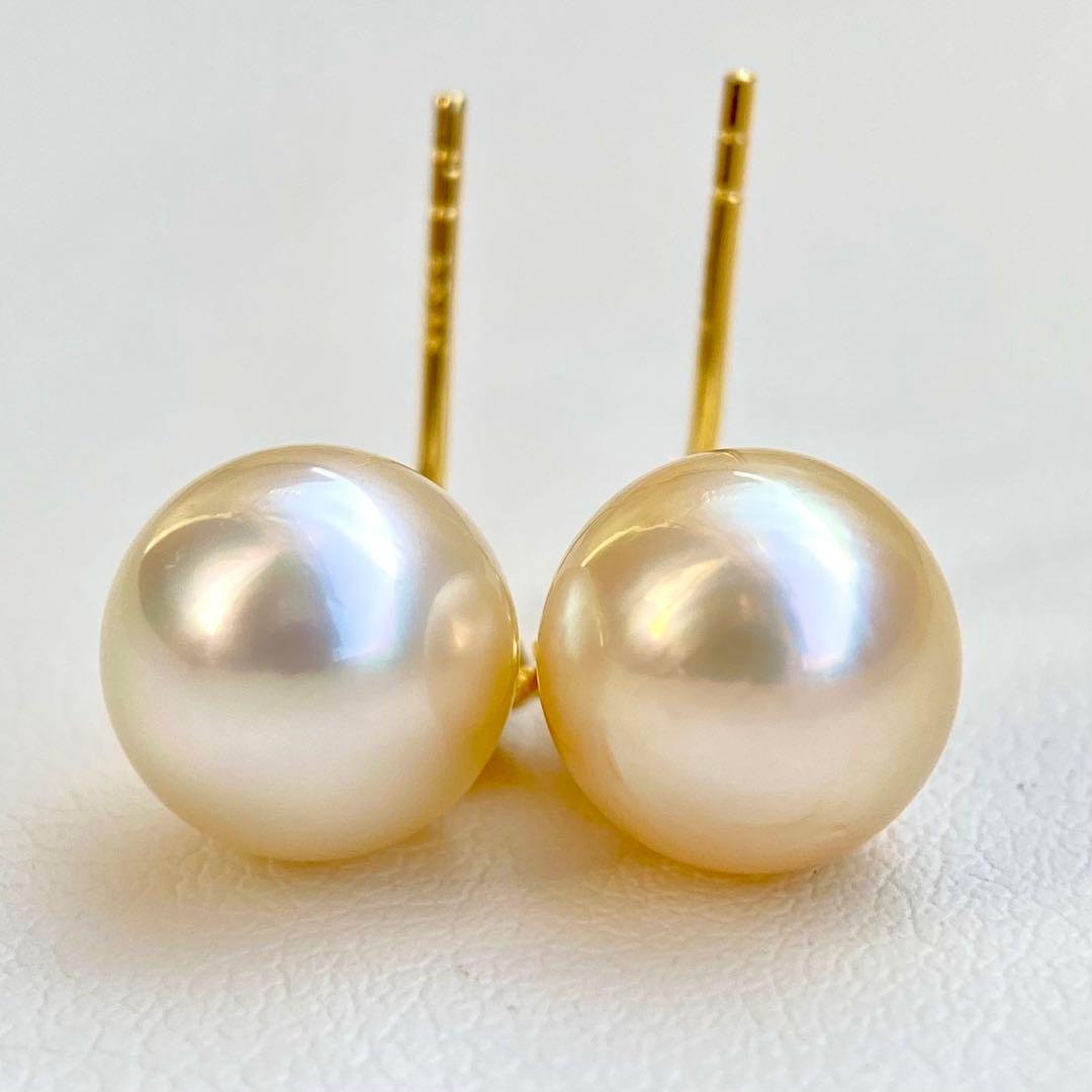 本真珠南洋白蝶真珠シャンパンゴールド10×9.4㍉s925ピアスBL952