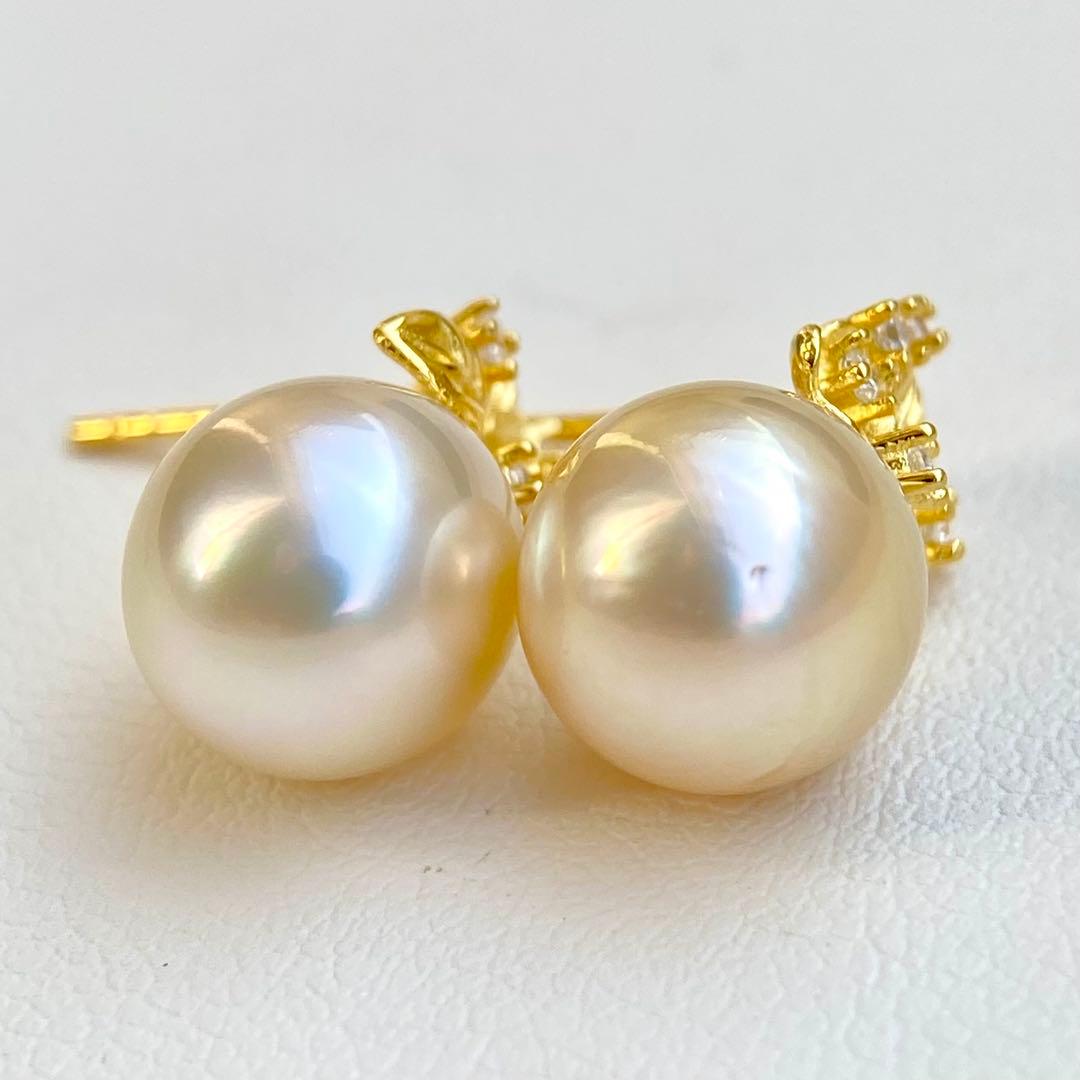 本真珠南洋白蝶真珠シャンパンゴールド10×9.4㍉s925ピアスBL952