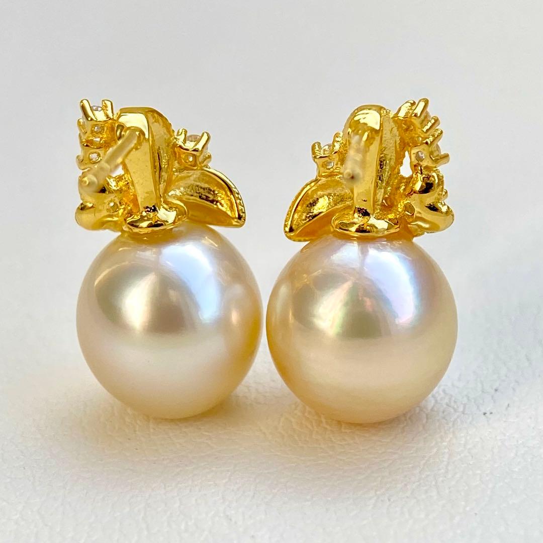 本真珠南洋白蝶真珠シャンパンゴールド10×9.4㍉s925ピアスBL952