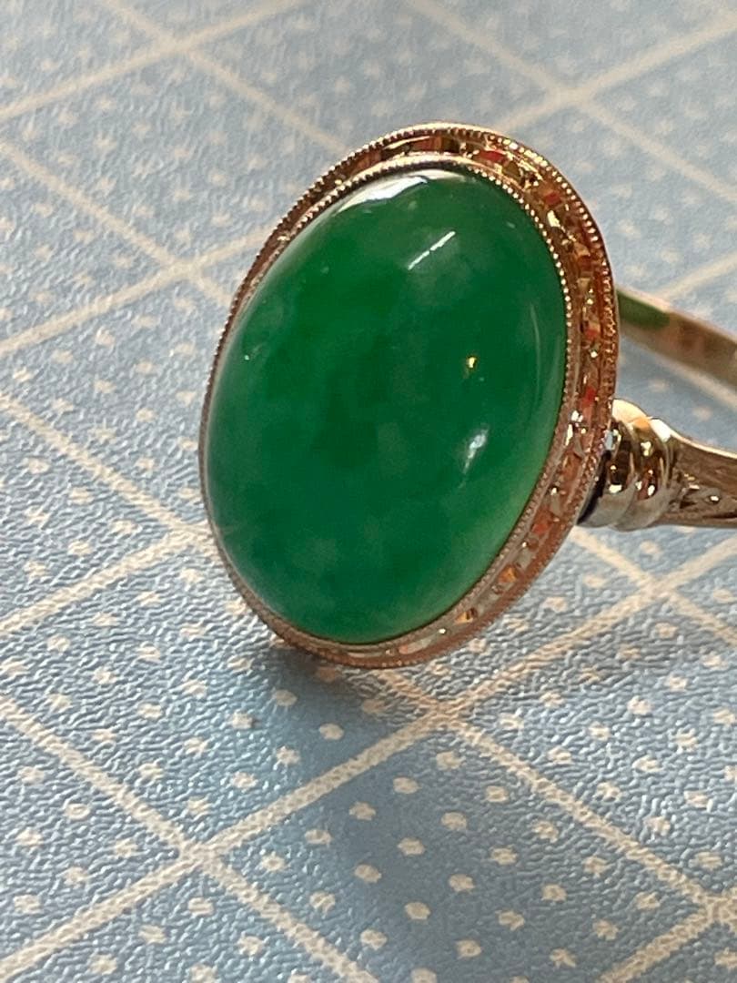古いリング【m ヴィンテージ　アンティーク　レトロ　K18 翡翠？　ヒスイ？】