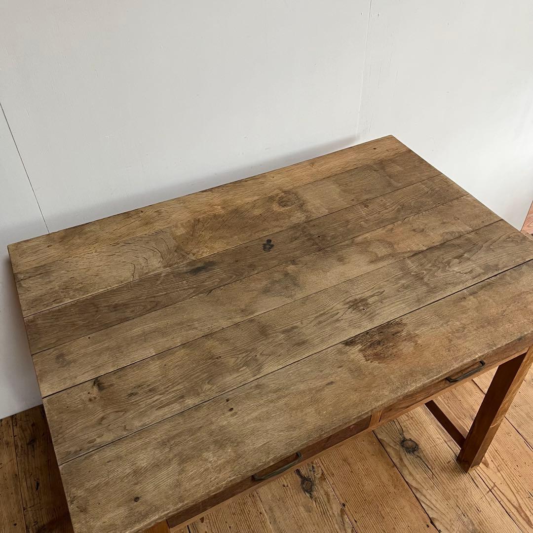 アンティーク テーブル 栗材 ナラ オーク シャビー 無塗装 古道具 《送料込》
