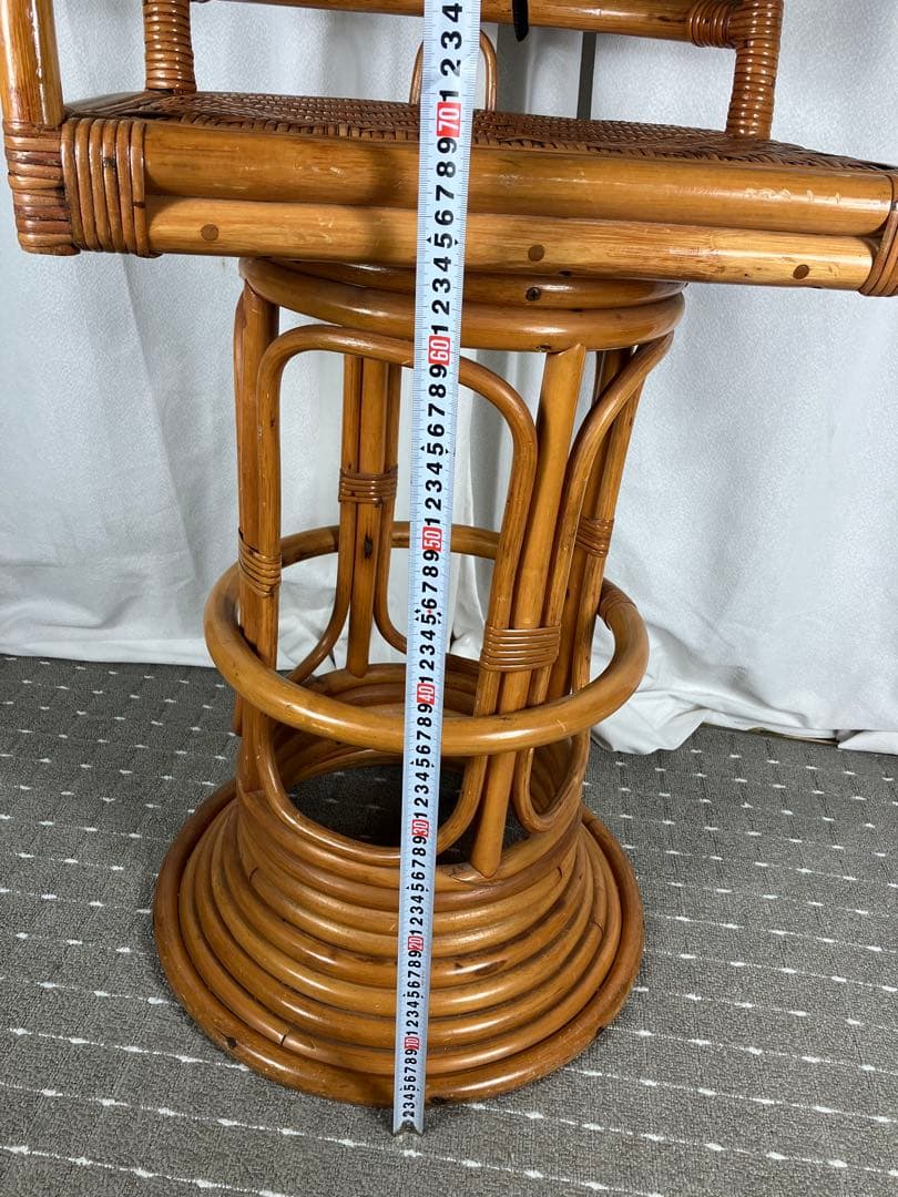 昭和レトロ ラタン 回転チェア 籐製 アジアン カウンターチェア ヴィンテージ