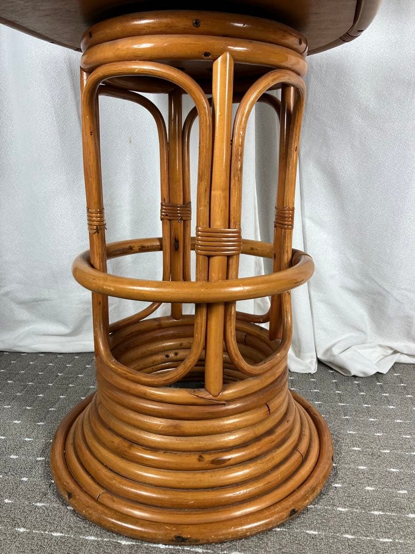 昭和レトロ ラタン 回転チェア 籐製 アジアン カウンターチェア ヴィンテージ
