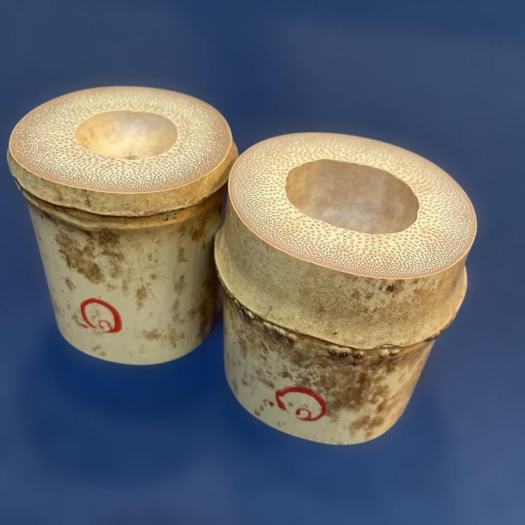 【竹田 益州】(和尚)花押・箱書『竹蓋置 一双』【高野 宗陵】(作)共箱※美品