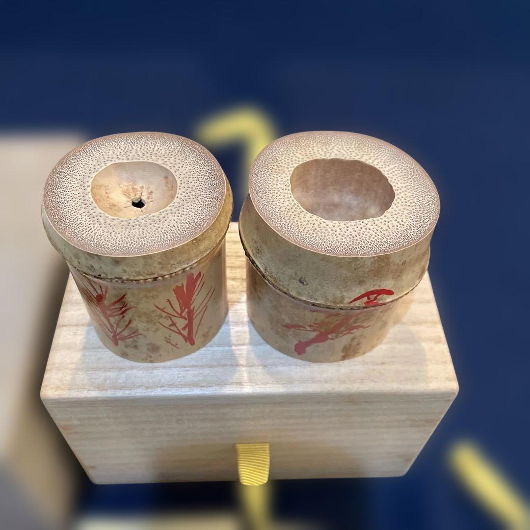 【竹田 益州】(和尚)花押・箱書『竹蓋置 一双』【高野 宗陵】(作)共箱※美品