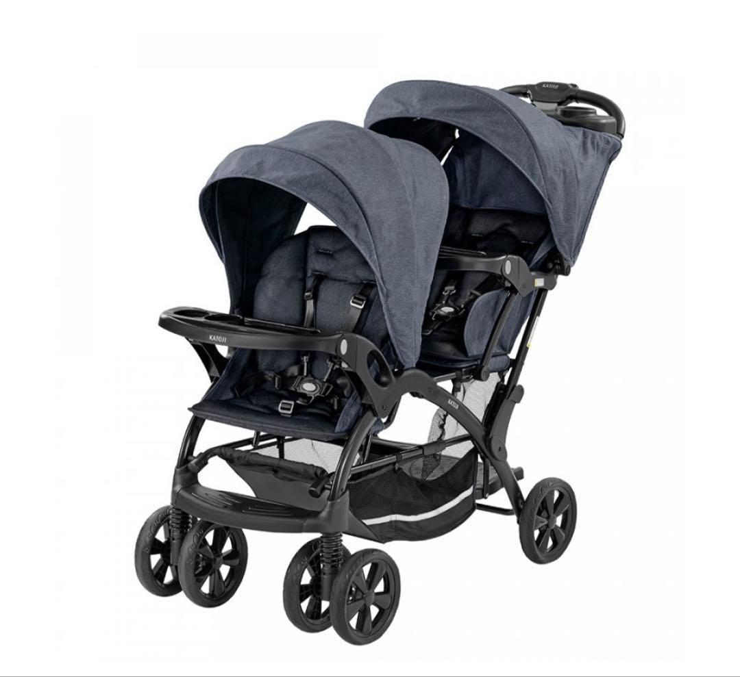 【限定値引】KATOJI ベビーカー 二人でゴーDX（デニム）レインカバー付