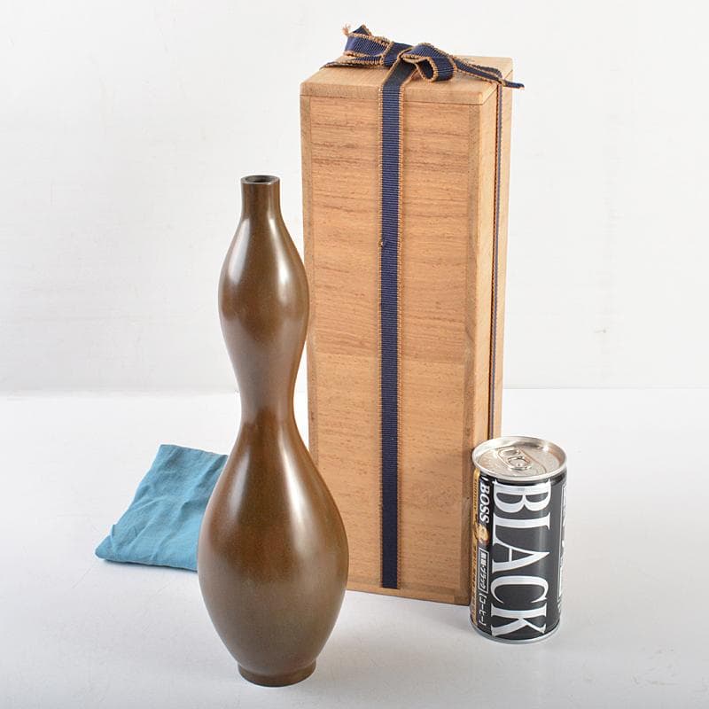 平安　秦蔵六造　青銅　瓢式花生　共箱　U　R6060