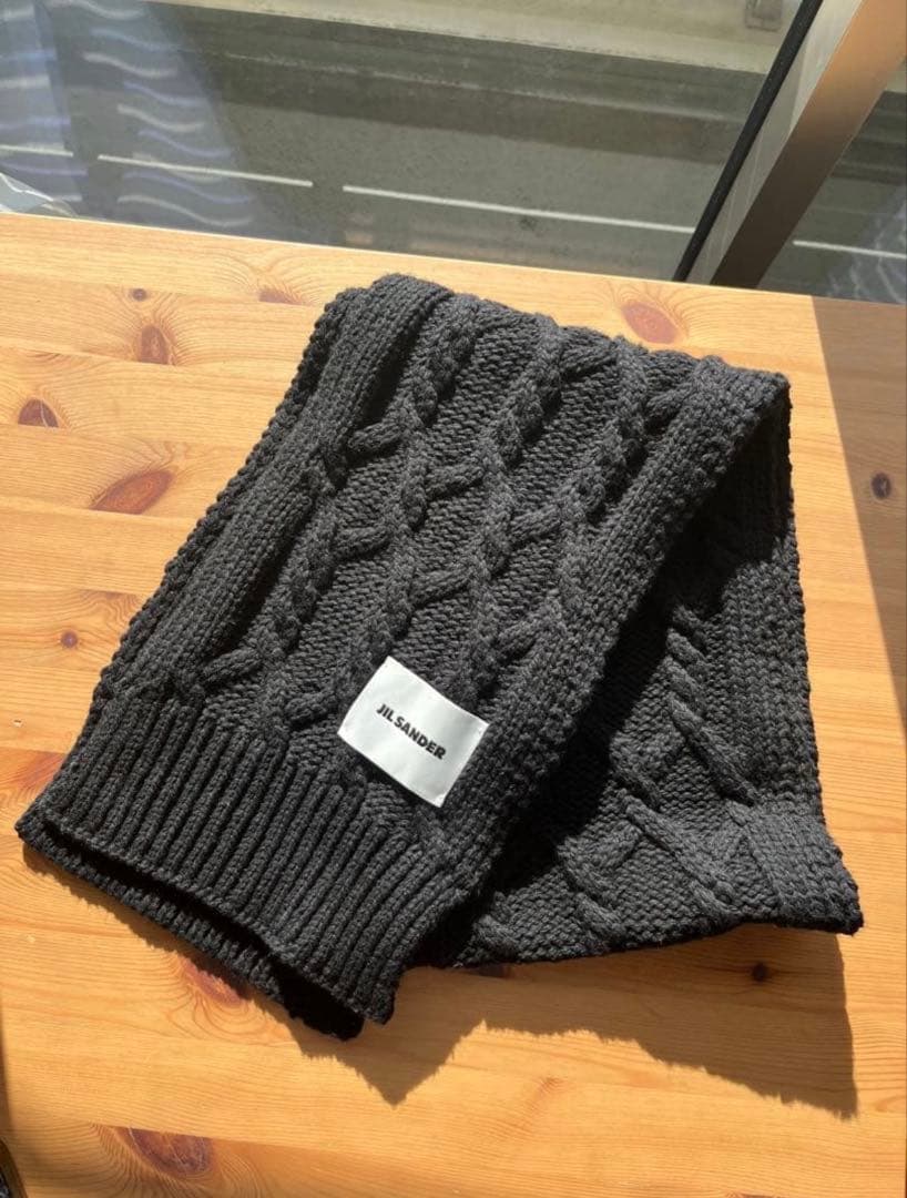 JIL SANDER ブラック　ウールマフラー(ユニセックス)