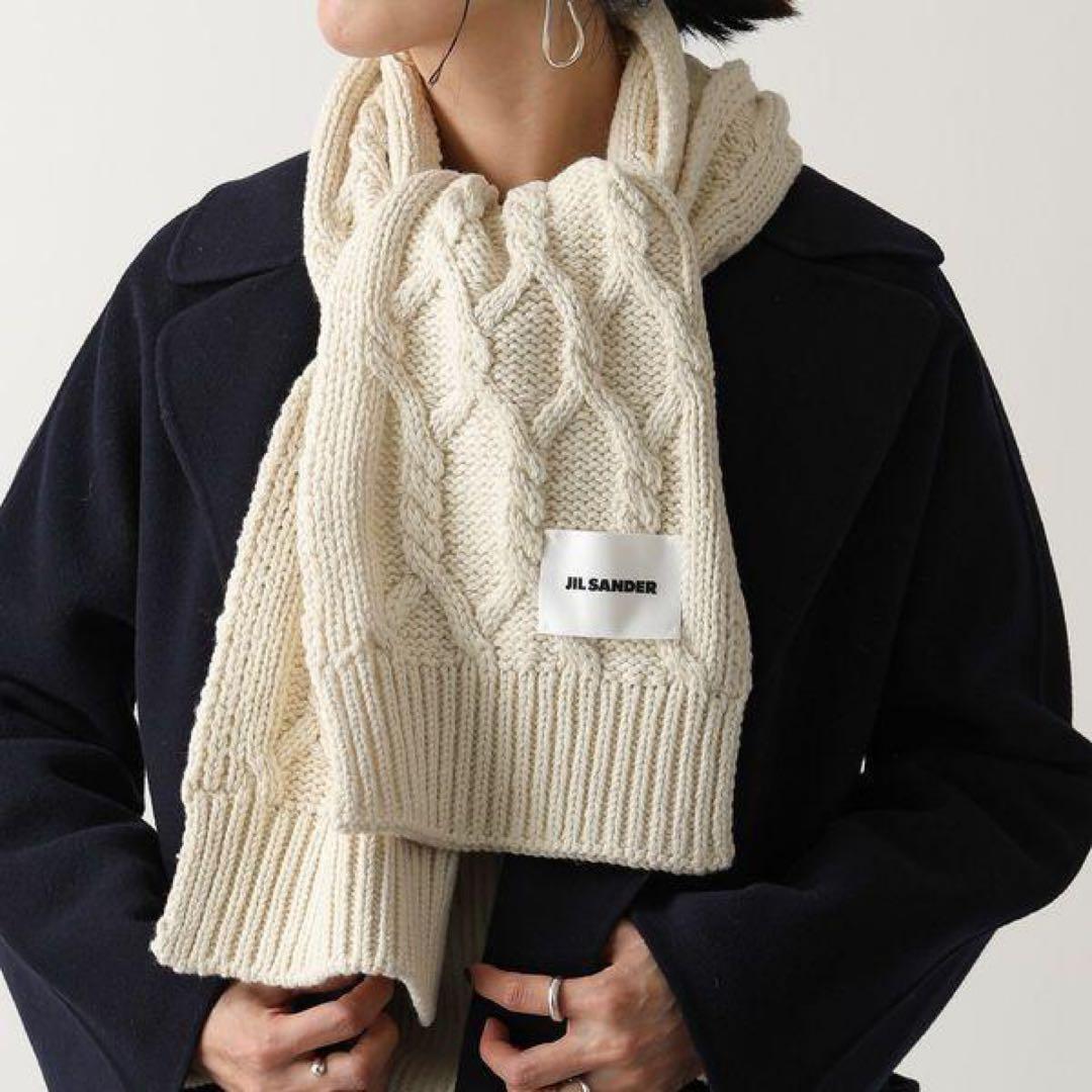 JIL SANDER ブラック　ウールマフラー(ユニセックス)